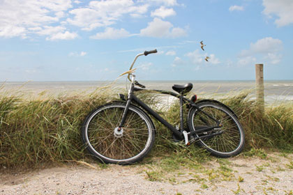 Bild von einem Fahrrad das in den Dünen liegt